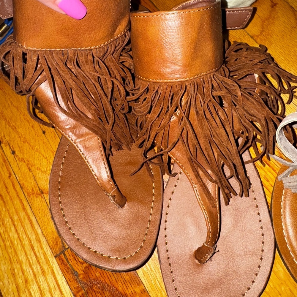 Fringe Brown Leather Sandals